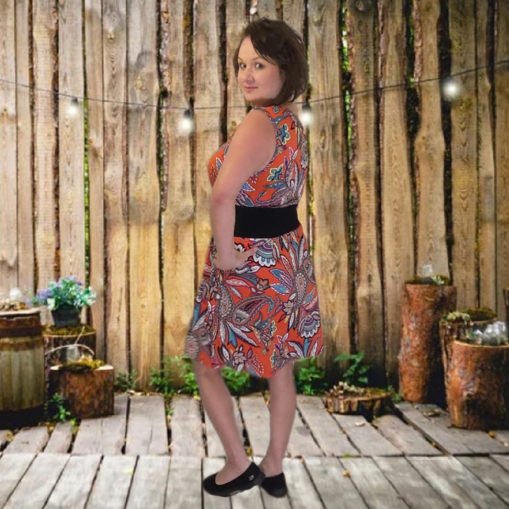 Apt 9 Paisley Dress Orange Coral Aqua Stretchy Pockets Loose Fit Casual D5 - Picture 12 of 13